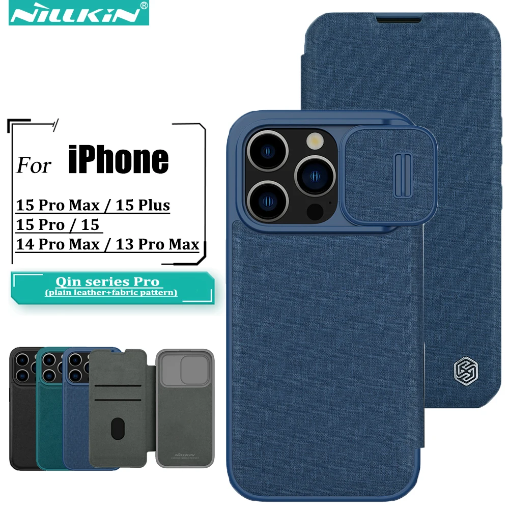 

Nillkin Qin Pro Leather Cases For Iphone 15 14 13 Pro Max Plus Plain Leather / Cloth Lens Covers With Card Slot Back Cover Case