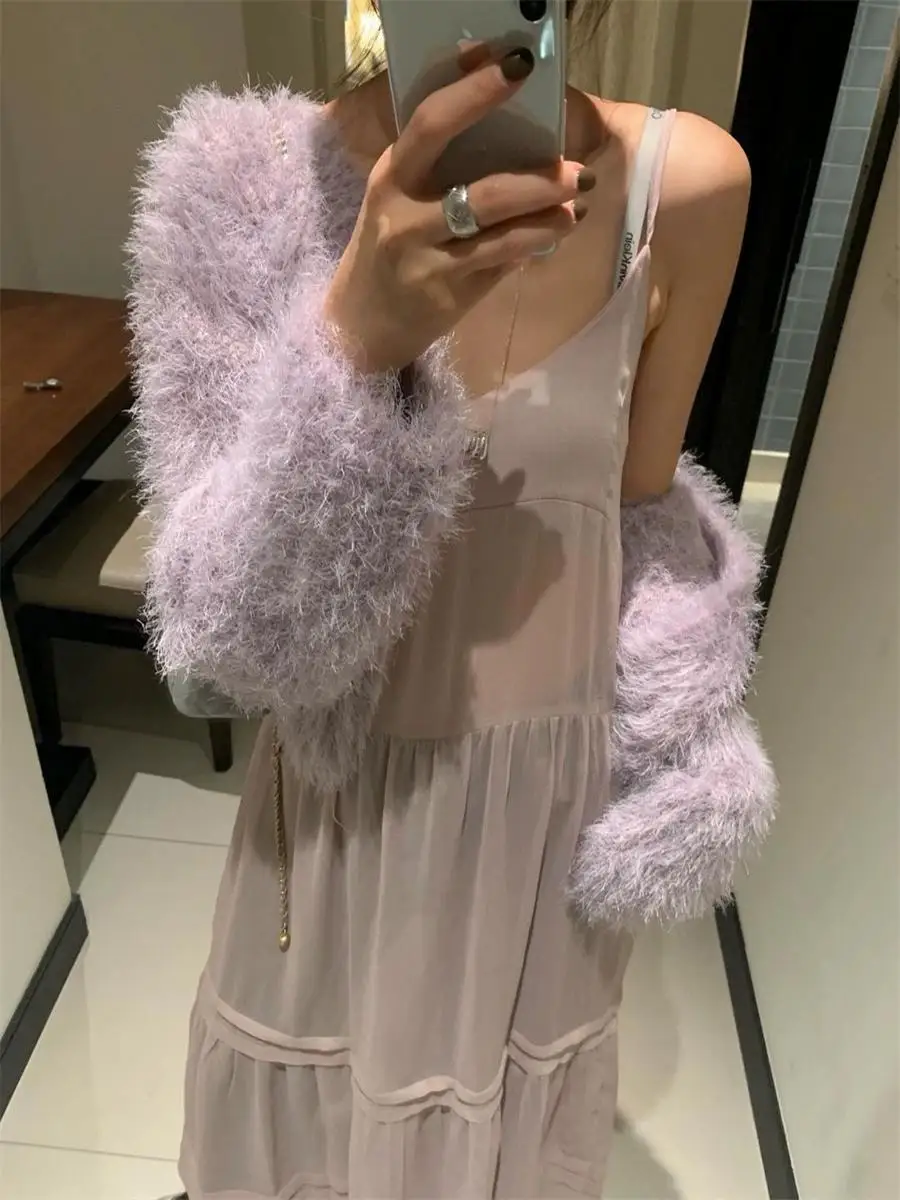 Gentle Lady Spring Dongdaemun See tough Overlap Strap Dr High Waist a Line Skirt Long Sve V Ne Single Button Closure