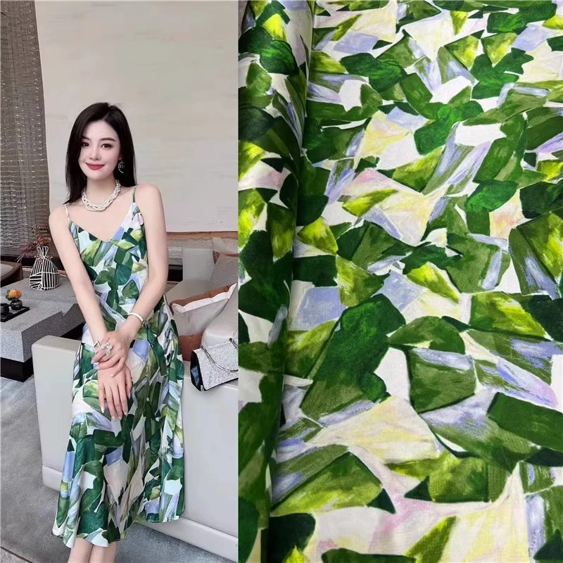 European Fashion Popular Green Stretch Silk Twill Fabric Fresh Slip Dress Luxury Designer Cloth Mulberry Sewing Textile Fabrics