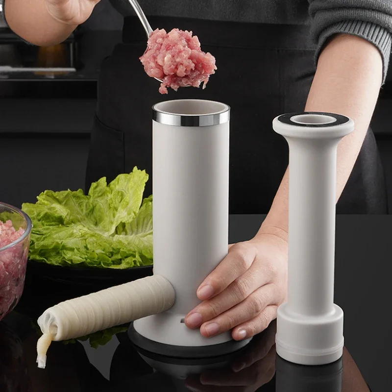 صانع حشو السجق اليدوي الكبير مع قالب كرات اللحم للاستخدام المزدوج أداة حشو السجق محلية الصنع لآلة صنع اللحوم للمطبخ json