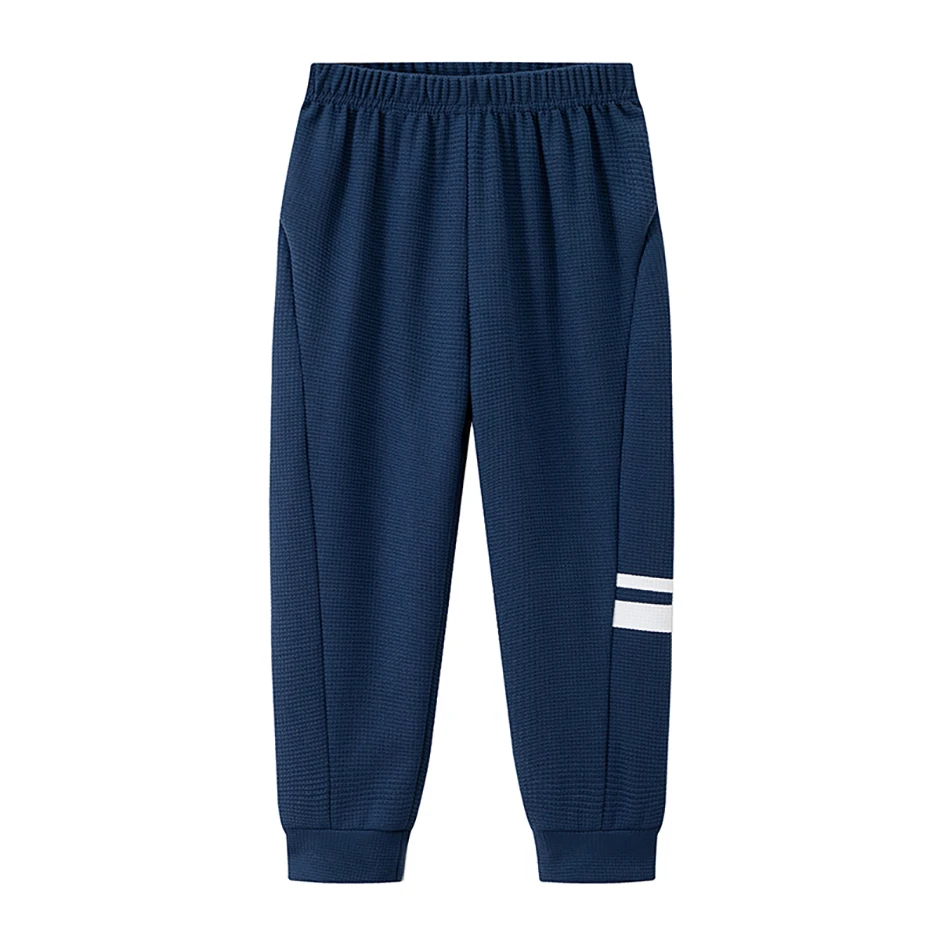 3-teiliges Set Frühlings-/Herbst-Kinderhosen mit Seitenstreifen und Waffelmuster, bunt, modisch und für den täglichen Sport geeignet. – Detail 6