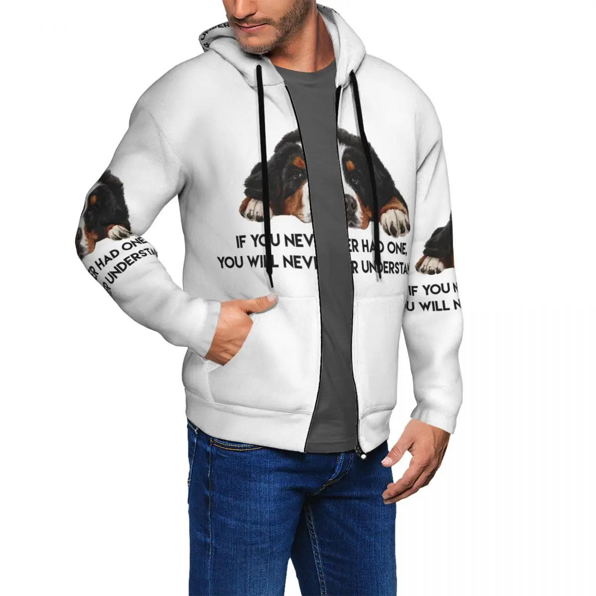 Bernese Mountain Dog Zipper Hoodies Hip Hop Pullover Autumn Winter Men Women Sweatshirt Long Sleeve Tops