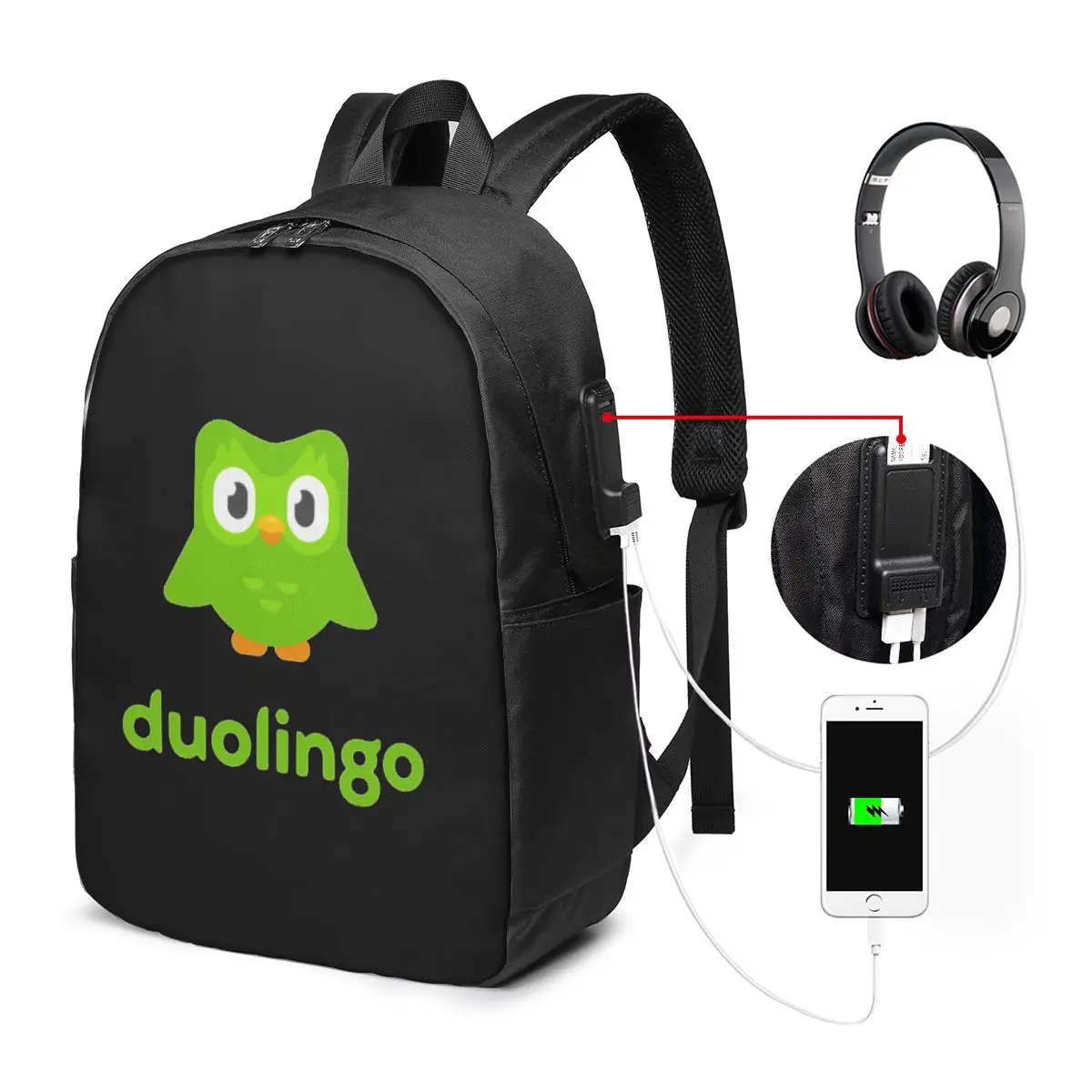 

Duolingo Owl Duo Backpack Travel Notebook Bag Computer College Student School Bag Laptop Shoulder Bags for Men Women