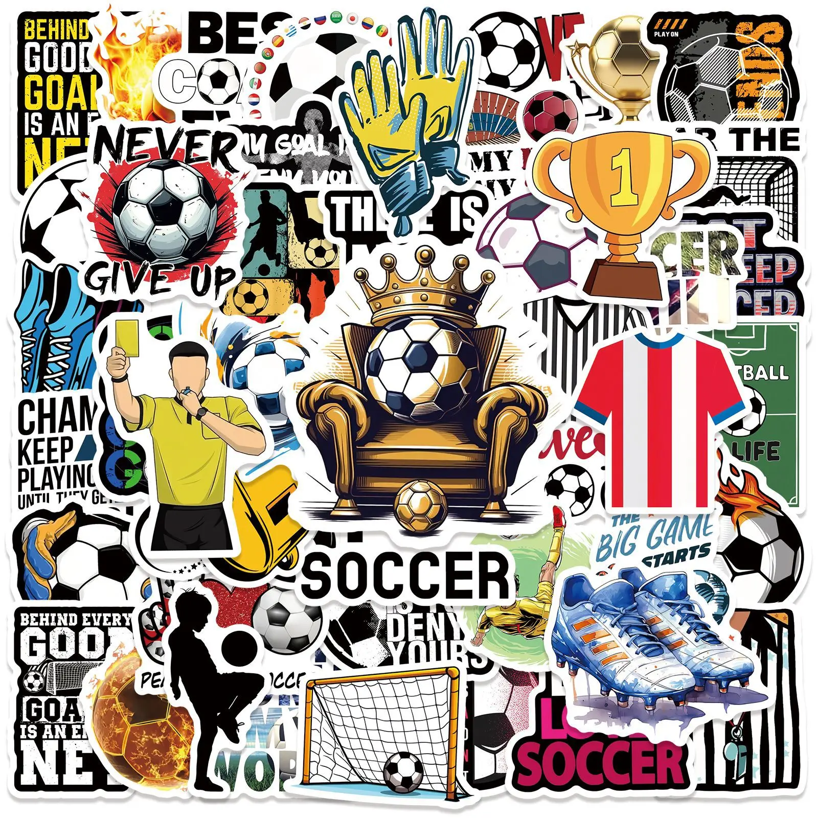 50 Stück Fußball-Aufkleber Sport-Graffiti Wasserfeste DIY-Sticker für Laptop, Koffer, Handy, Skateboard