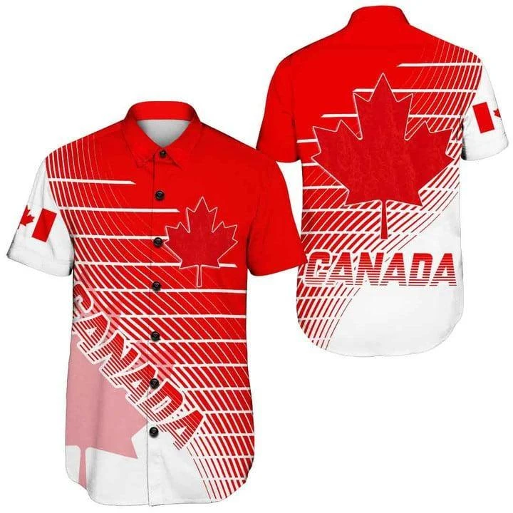 Canada National Emblem Map Short Sleeve Shirts For Men Clothes Maple Leaves Blouses Haida Flag Lapel Blouse Hawaii Sport Jersey