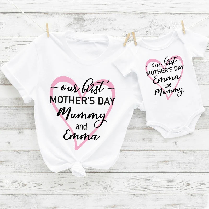 

Personalised Our 1st Mother's Day Mummy and Me T-shirts Matching Outfit for Mum and Baby Girl or Baby Boy on Mother's Day 2022