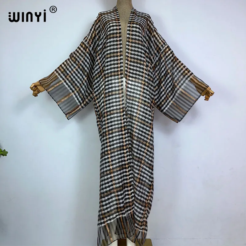 Winyi Sommer Kimono Frauen Retro Boho Print Langarm Cardigan weibliche Bluse lose lässige Strand vertuschen Party Kuwait Kaftan