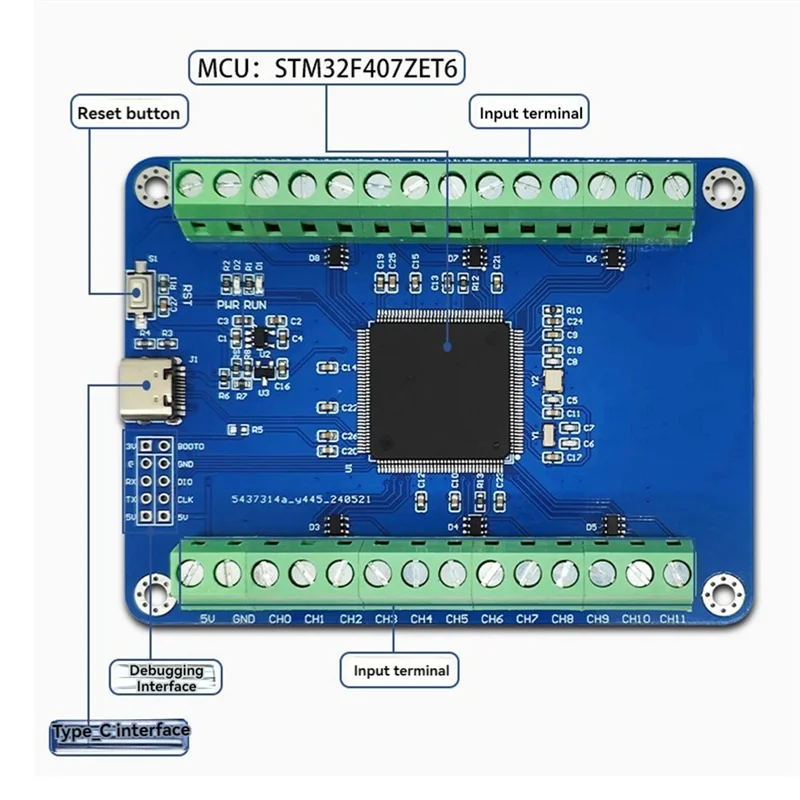 

B04B-Модуль выборки STM32F407ZET6 24-канальный 12-битный модуль выборки AD Модуль интерфейса сбор данных типа C