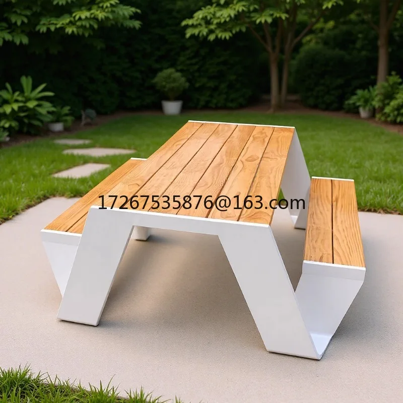 

Metal tables andchairs courtyard solid wood park seat outdoor garden one-piece bench combination dining table open-air furniture