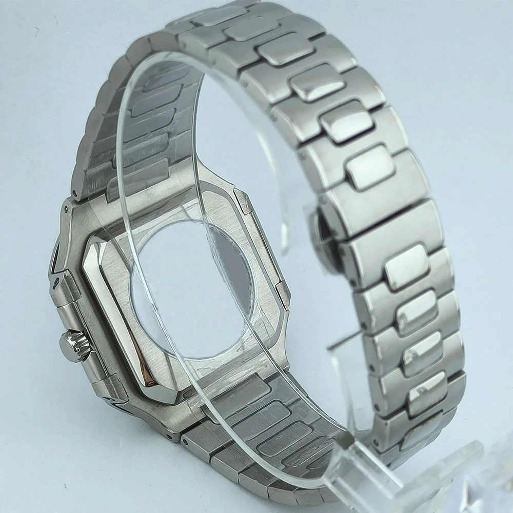 NH35 Watch Case Square Men's Watch Parts Foldingclasp WatchBand For Nau Modified Fit NH35 NH38 Movement Sapphire Crystal Glass