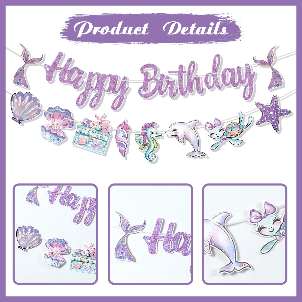 Banderole d'Anniversaire en Forme de Sirène pour Fille, Fournitures de Décoration pour ixPréChristophe, Violet