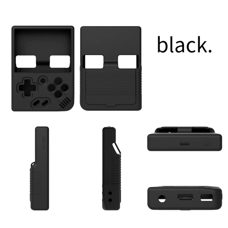 Soft Skin Case For MIYOO Mini Plus Game Console Silicone Protective Cover, With Anti-Slip And Lanyard Durable Black And Purple