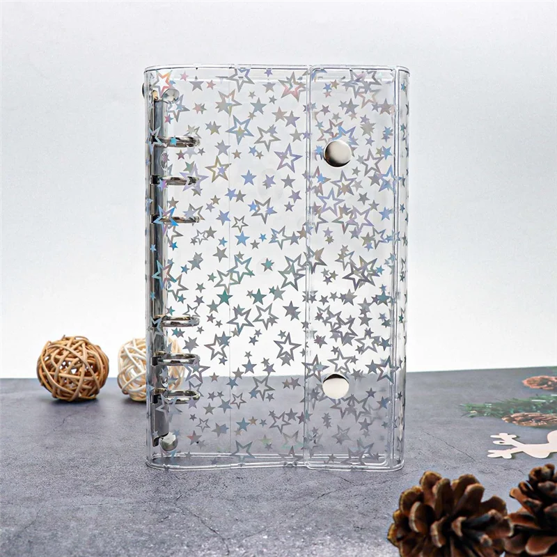 Advanced Budget Binder Cover Clear PVC Binder Glitter Star Refillable Notebook Shell Protector With 2 Snaps