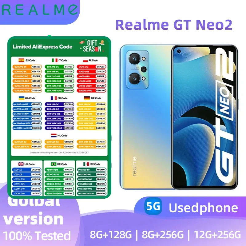 Realme   GT Neo2 Android 5G Unlocked 6.62 inch 256G All Colours in Good Condition Original used phone