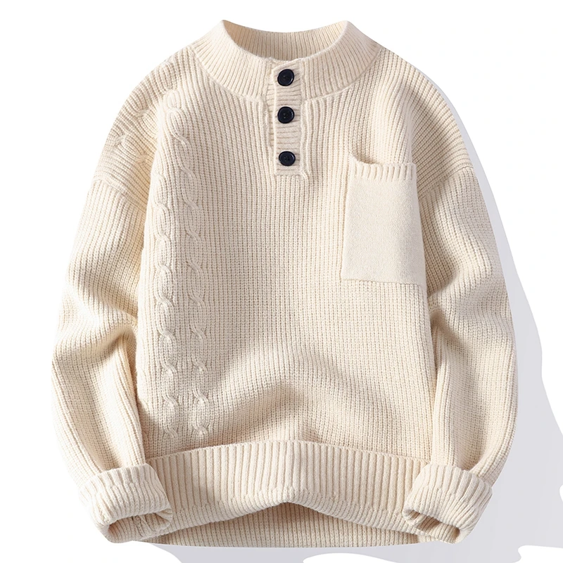 

Faionable Warm f High Collar Knitwear for Men Casual Sle with Button Autumn Winter New Arrival Youth Loose Fit Knitted...