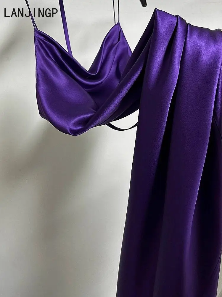 فستان صيفي بنمط هيبورن الفرنسي الفاخر مع حمالة من الساتان الأرجواني لعيد الميلاد فستان نسائي #3