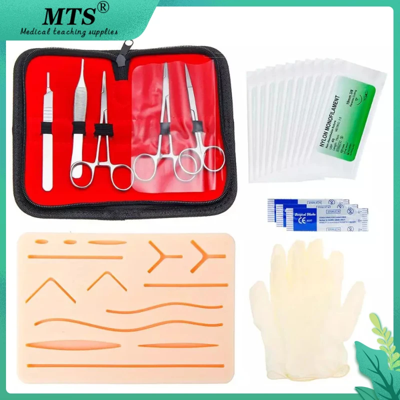 MTS Medical Skin Surgical Suture Training Kit Operate Suture Practice Training Scissors Tool Kit  Silicone Pad Needle