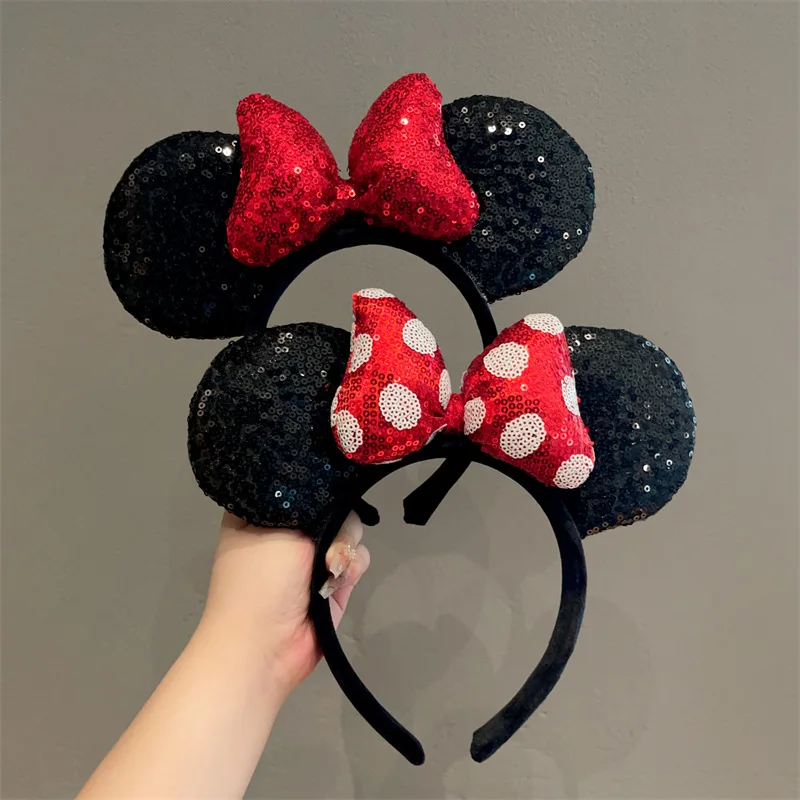 Mouse Ears Headband Girls Polka Dot Bow Sparkling Cartoon Hairdband Holiday Party Travel Hair Accessories Festival Party