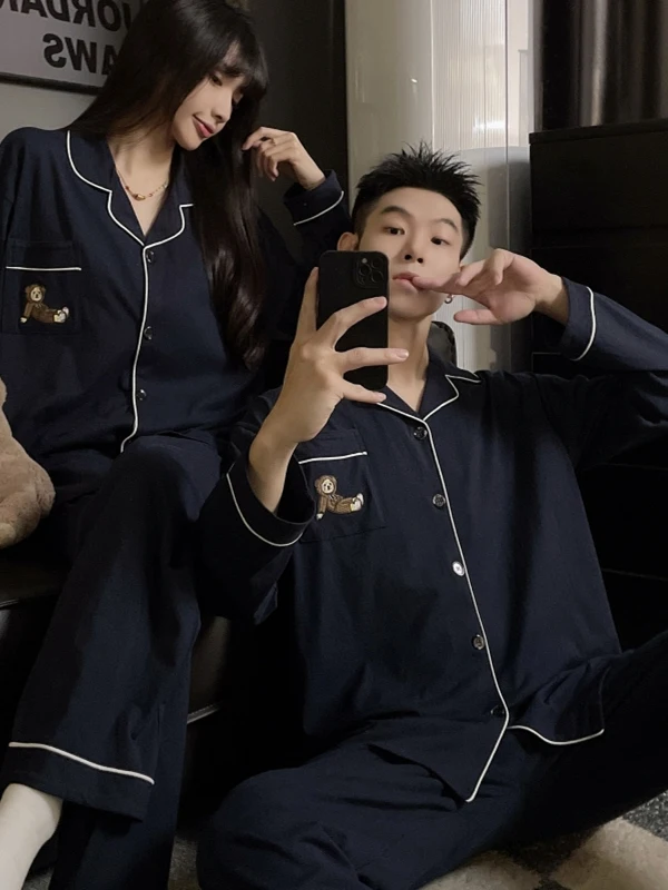 cotton-pajamas-couple-spwear-long-sve-long-pants-home-clothes-spring-autumn-men's-outerwear-women's-breathable-comfortable