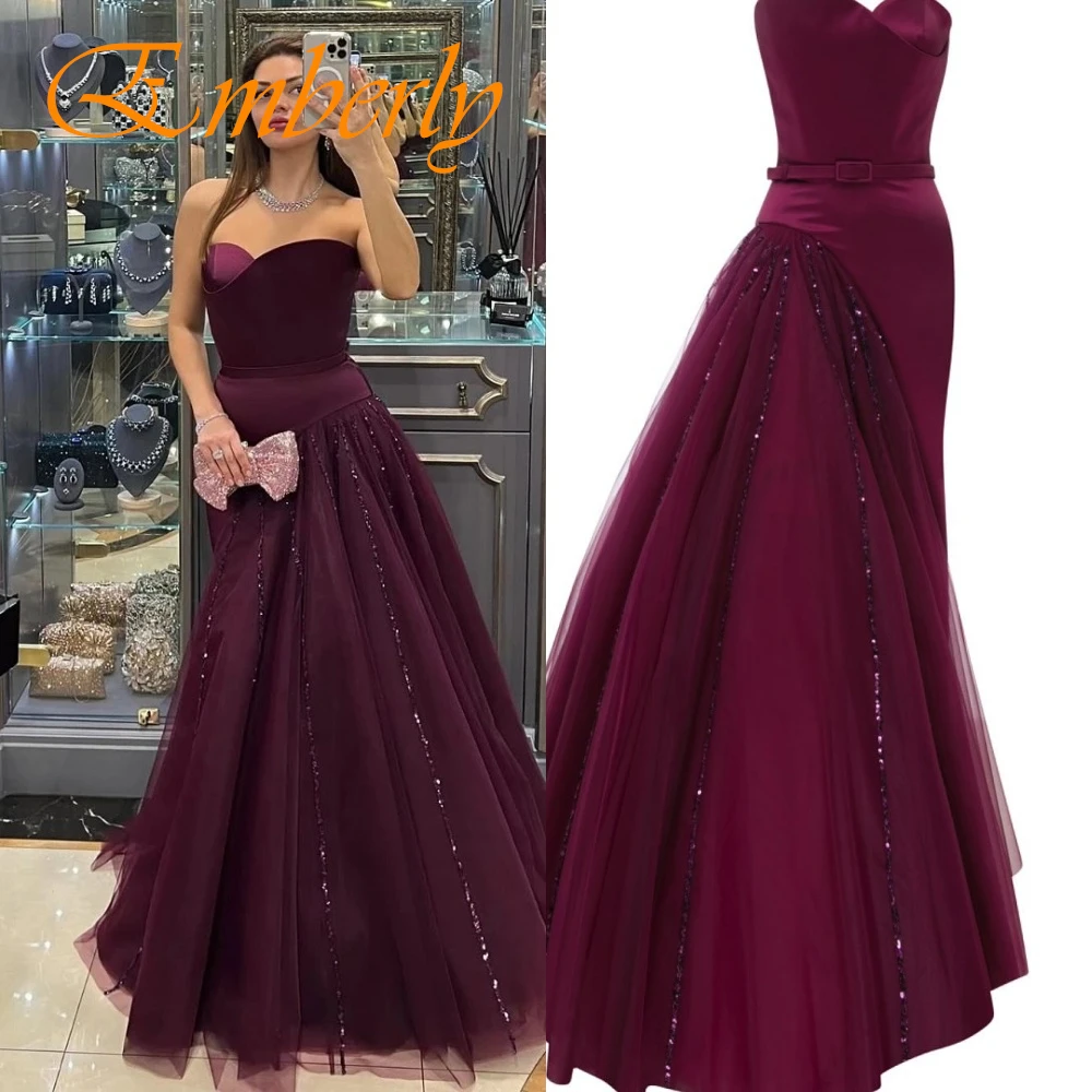 ที่กําหนดเองประณีต Burgundy Strapless ชุดราตรีคุณภาพสูง Tulle Prom Dresses Delicate Party Gowns สําหรับผู้หญิง