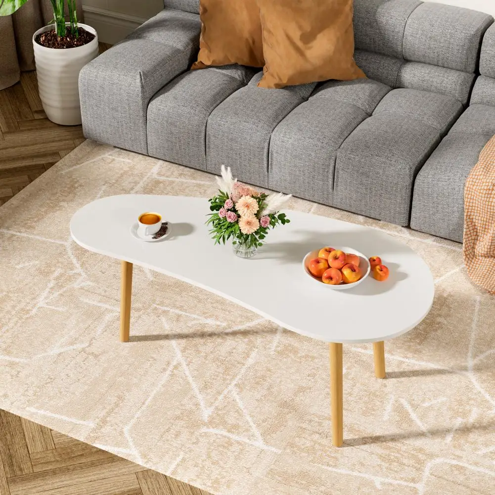 Small Coffee Table, Mid Century Wood Tea Table, Living Room Center Minimalist Display Coffee Table with Mango Shape