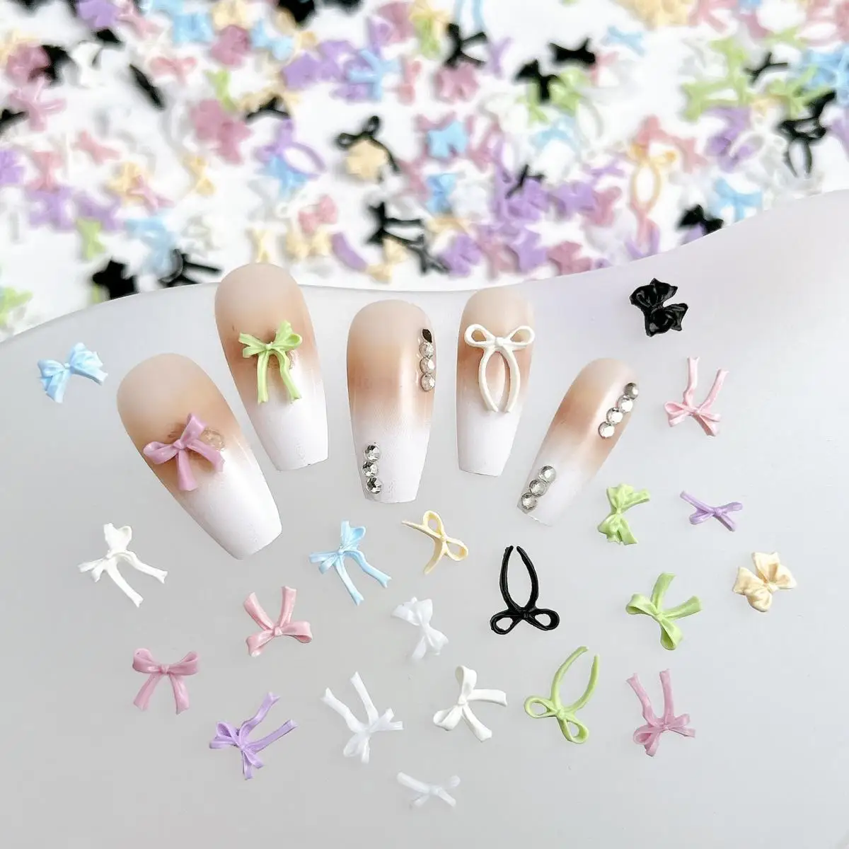

60PCS 3D Resin Colorful Bow Nail Charms 7 Styles Bow Random Mixed Nail Art Decoration Accessories Supplies For DIY Crafts