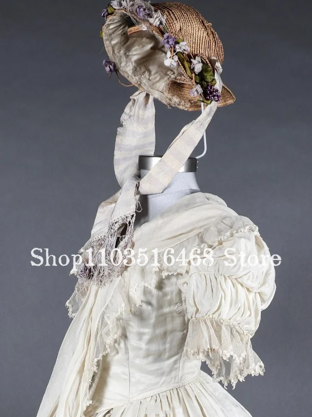 Historic Medieval White Prom Dress Vintage Museum Corset Lace Lolita Poncho Renaissance Evening Robes de soirée فساتين طويلة image 2
