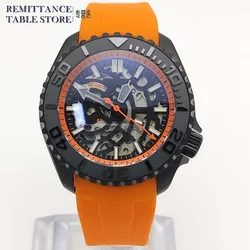 Men's Automatic Mechanical Watch Sapphire Glass NH70 Movement Stylish Skeleton Dial Single Rotating Bezel Men's Orange Watch