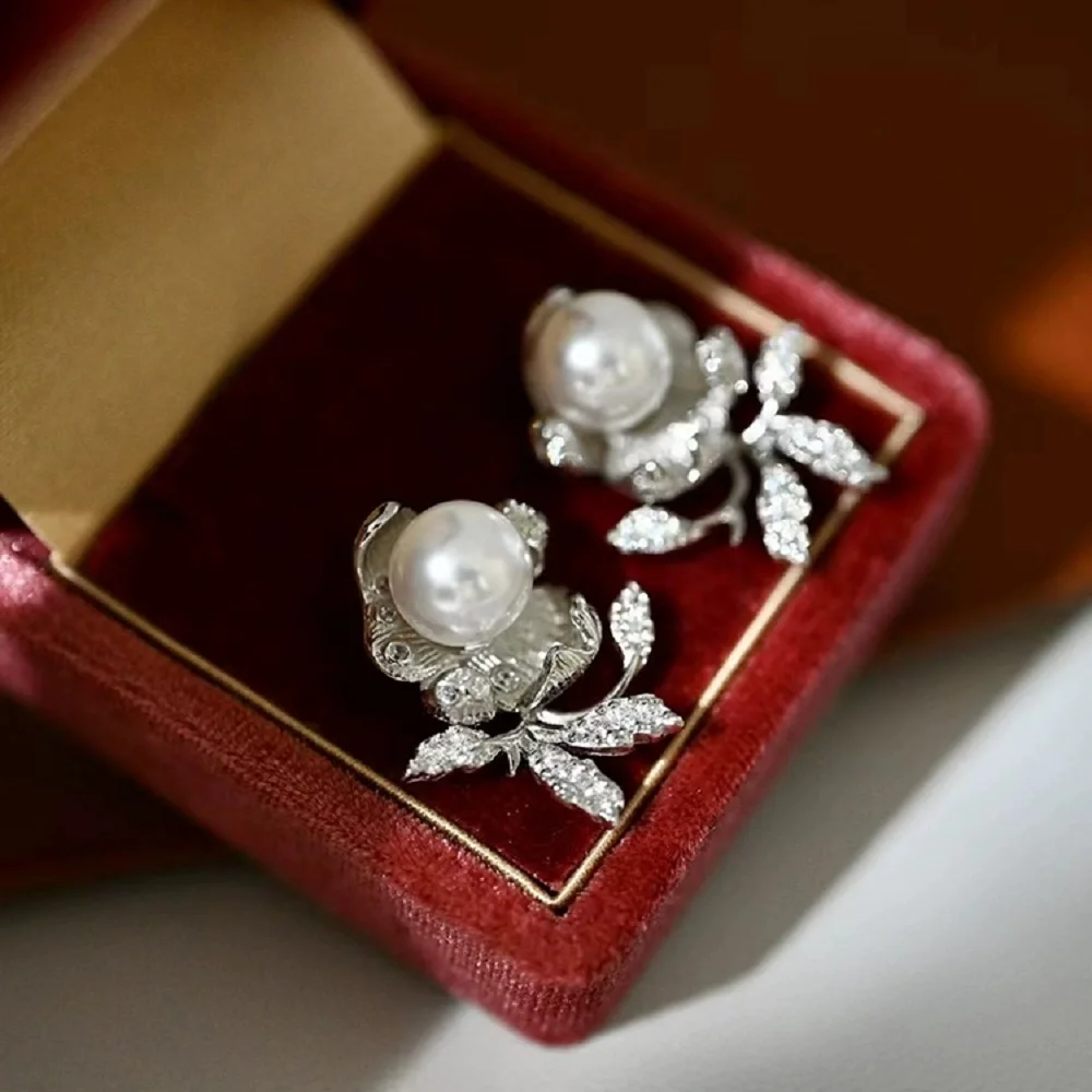 

Exquisite Pearl Earrings AAAA7-8mm Natural Japanese Round Pearl Flower Earrings 925s