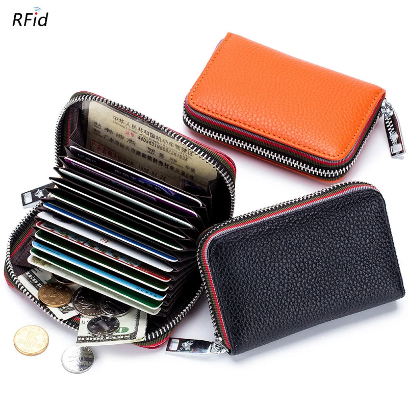 Westerb New Organ Card Fox Head Design Zipper Women Wallet Fashion Leather RFID Blocking Card Holder for mens