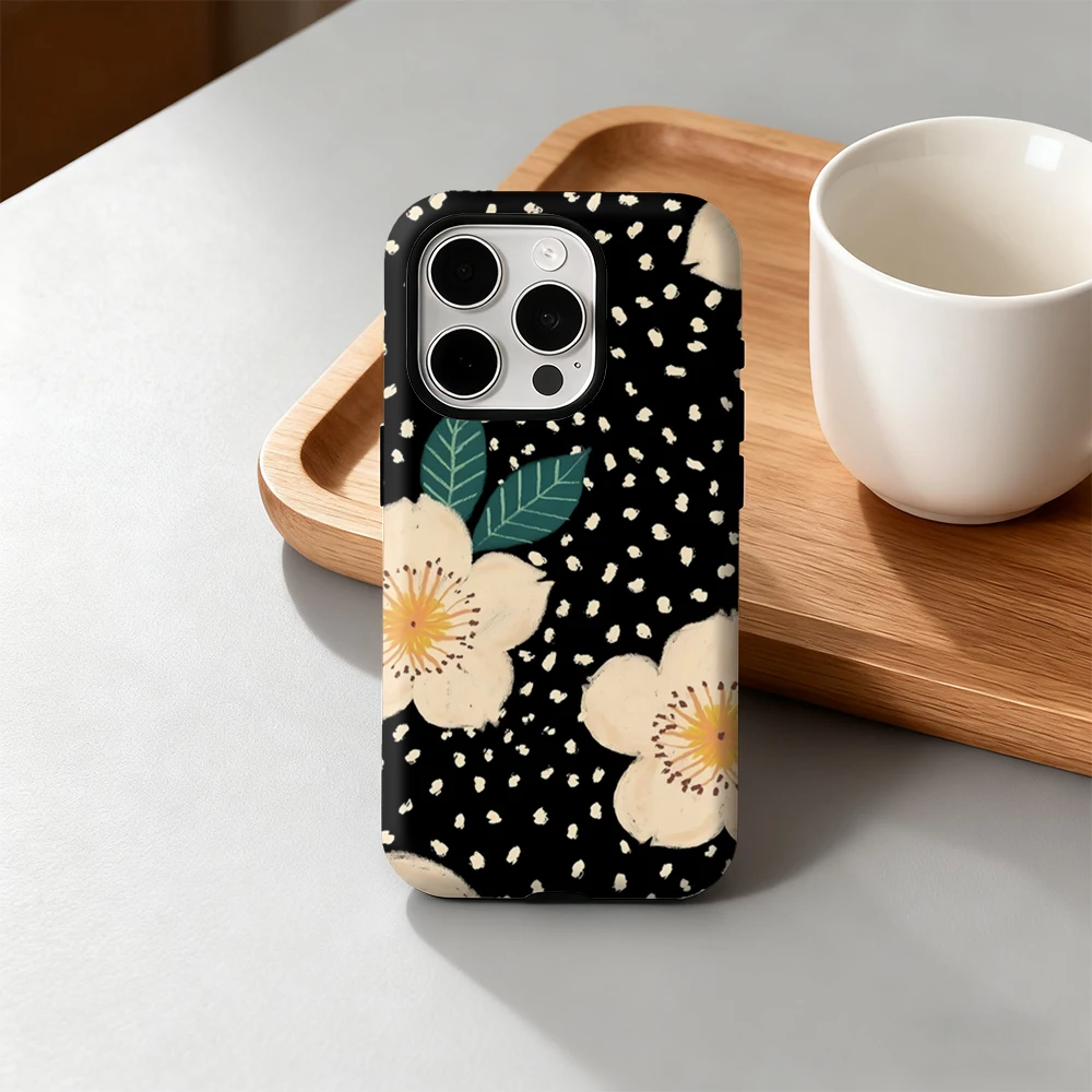 

Elegant Floral Dots Phone Case for iPhone 17 16 15 14 13 12 11 Pro Max Air Plus Luxury Double-layer Back Cover