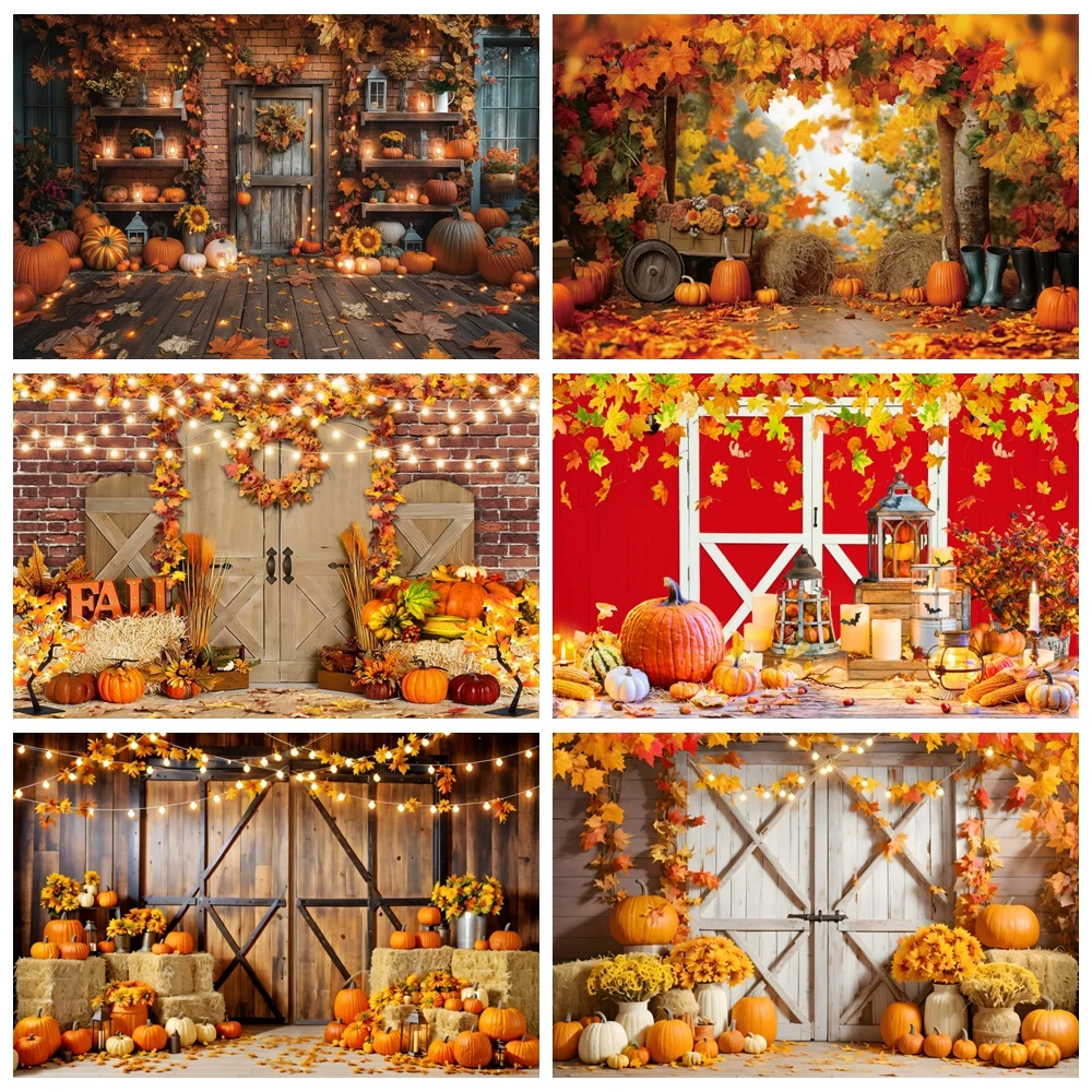 Harvested Autumn Backdrop for Photography Golden Fall Pumpkin Flower Baby Shower Portrait Photographic Background Photo Studio