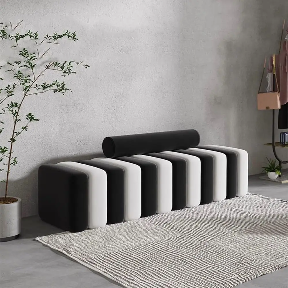 

Modern Shoe Storage Bench with Cushion, Ottoman & Pillows, Suitable for Entryway, Living Room, or Hallway (120x40x42cm), White/B