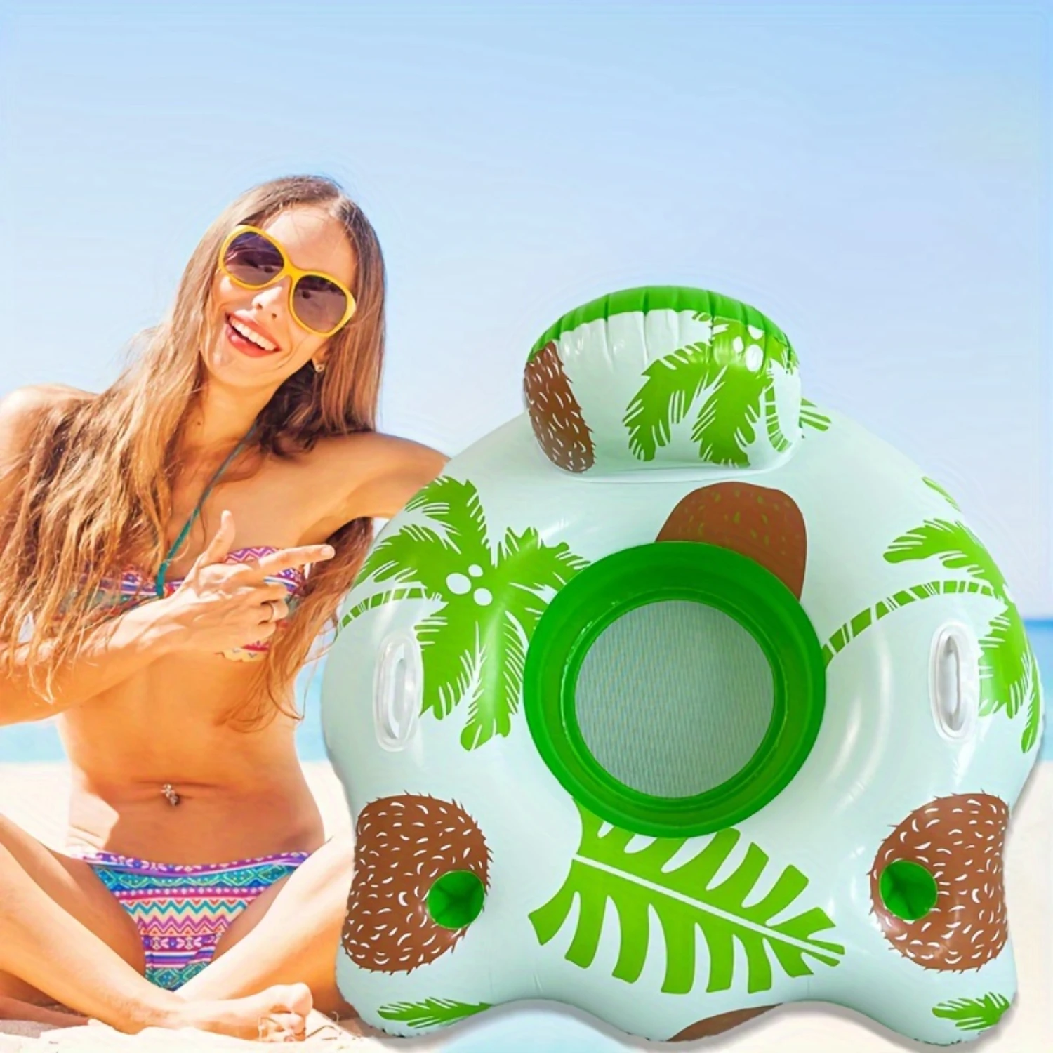 1pc PVC Inflatable Swimming Ring With Handle,  Fruit Pattern Floating Ring, For Swimming Pool, Beach Party, Water Sports Trainin