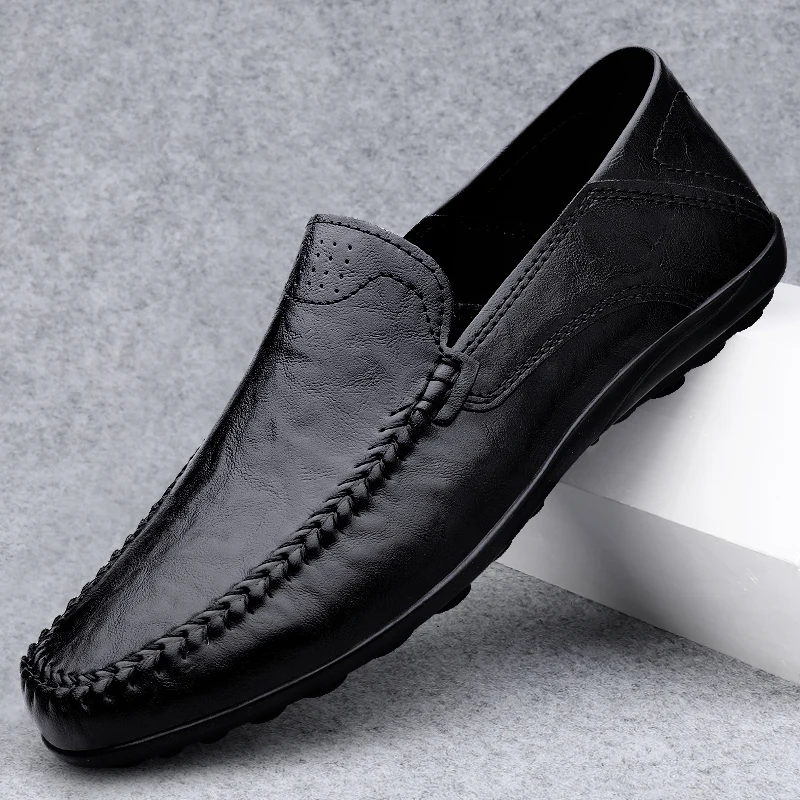 

Brand Fashion Breathable Business Casual Leather Shoes Men's Comfortable Soft Sole Anti Slip Bean Shoes Outdoor Driving Shoes