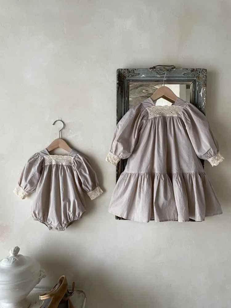 Sisters Clothes Set Spring Autumn Toddler Long Sleeve Baby Cotton Dress Newborn Solid Girl Suit Baby Girl Cute One-piece
