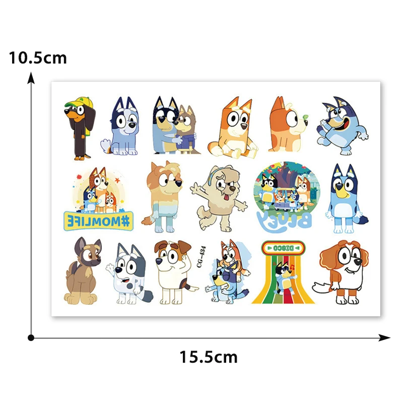 Bluey Family And Friends Anime Cartoon Figures 8 Styles Disposable Transfer Tattoo Stickers Pictures Children Birthday Toys Gift