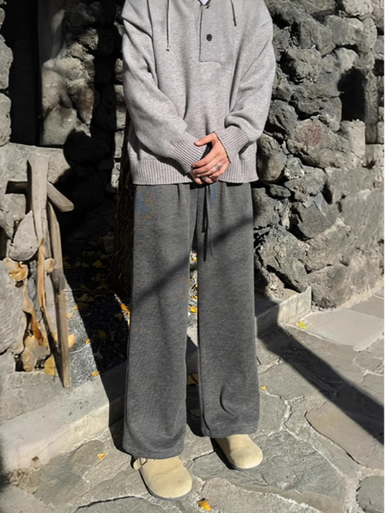 American Retro Solid Color Casual Sweatpants for Women, Straight-Leg, Loose, Versatile, Lazy Style, Essential for Early Morning Workouts, Glutinous Rice Pants