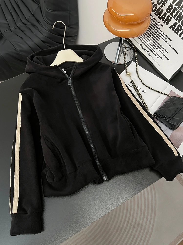 

Женская повседневная толстовка-куртка больших размеров с капюшоном, свободного кроя, в корейском стиле, весенняя новинка, с длинными рукавами, на молнии