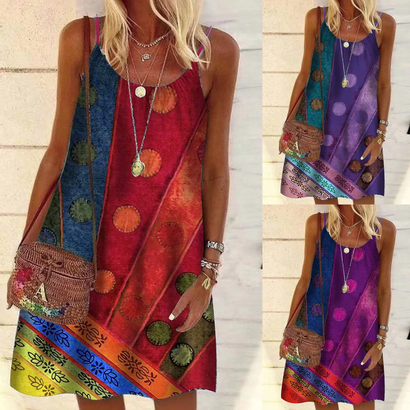 Damska nowa luźna falbanki w stylu Vintage w stylu Boho bez letniej kieszeni z nadrukiem elegancka sukienka na imprezę letnie sukienki Maxi