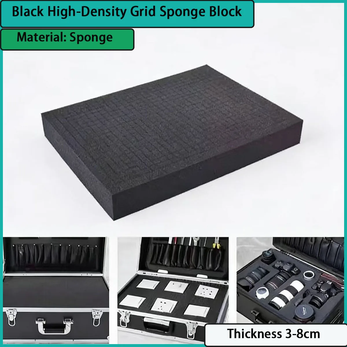 3-8cm thick black high-density grid sponge block is used for tool protection,equipment lining,shock absorption and buffering,etc