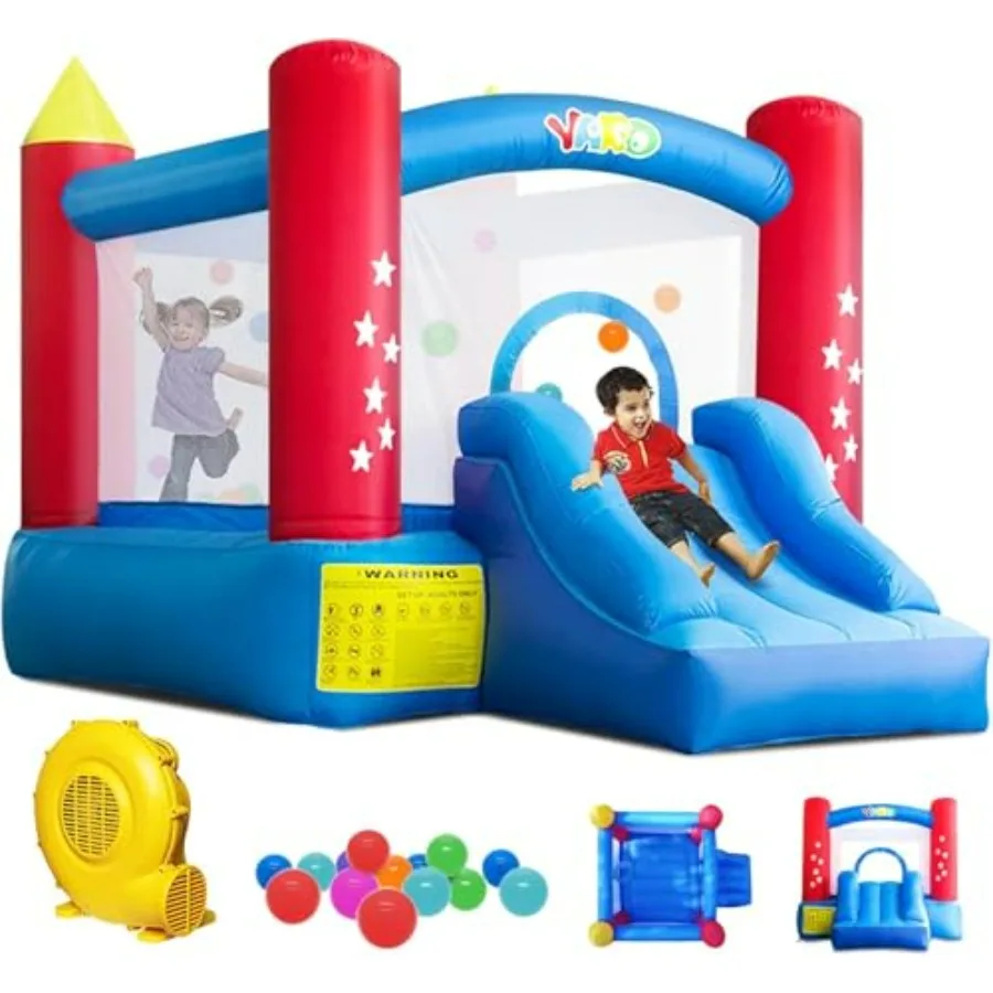 

Indoor Outdoor Bounce House for 3-8 Years Old Inflatable Bouncy Castle with Slide and Blower 9.5x6.5x6.5FT Includes Play Balls