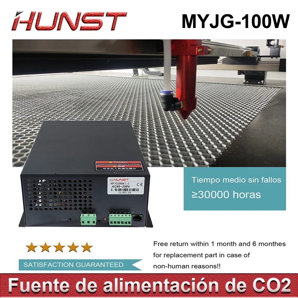 Imagem -02 - Fonte de Alimentação a Laser Hunst Co2 Suporta Tensão 95250v Usado para Máquinas de Corte e Gravação a Laser 80100w Myjg 100w