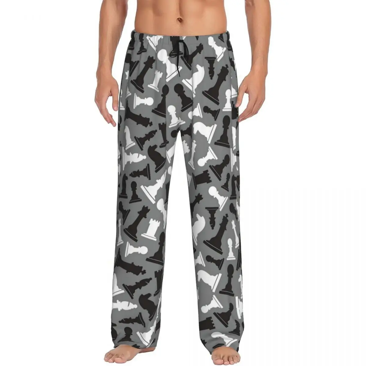 Custom Men's Chess Board Pajama Pants Printed Chess Game Sleep Sleepwear Bottoms with Pockets