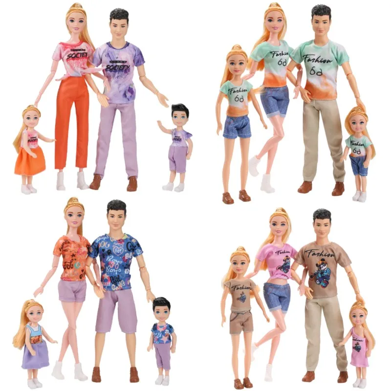 

4pcs Family Dolls Children Play House Toy Girl Princess Doll Family 4Pcs Large Small Parent-Child Model Brother Sister Toy Model
