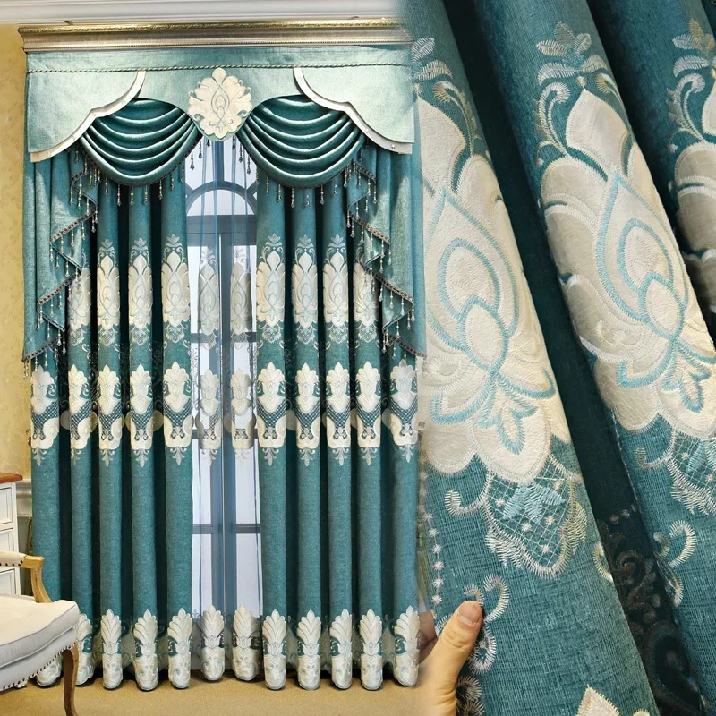 European Retro Minim Alist Curtains for Living Room Bedroom Dining Room Luxury Jacquard Curtain Customized Tall Blackout Curtain