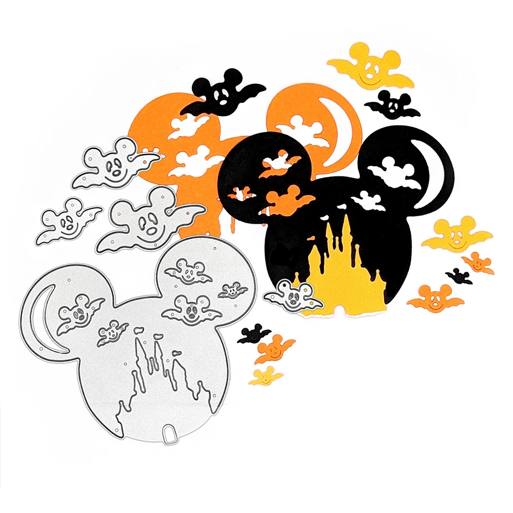 Halloweenowy zamek wykrojniki Disney Mouse Diecut dla DIY Scrapbooking dekoracyjne kartki papierowe rzemiosło Making nowy 2023. Mold