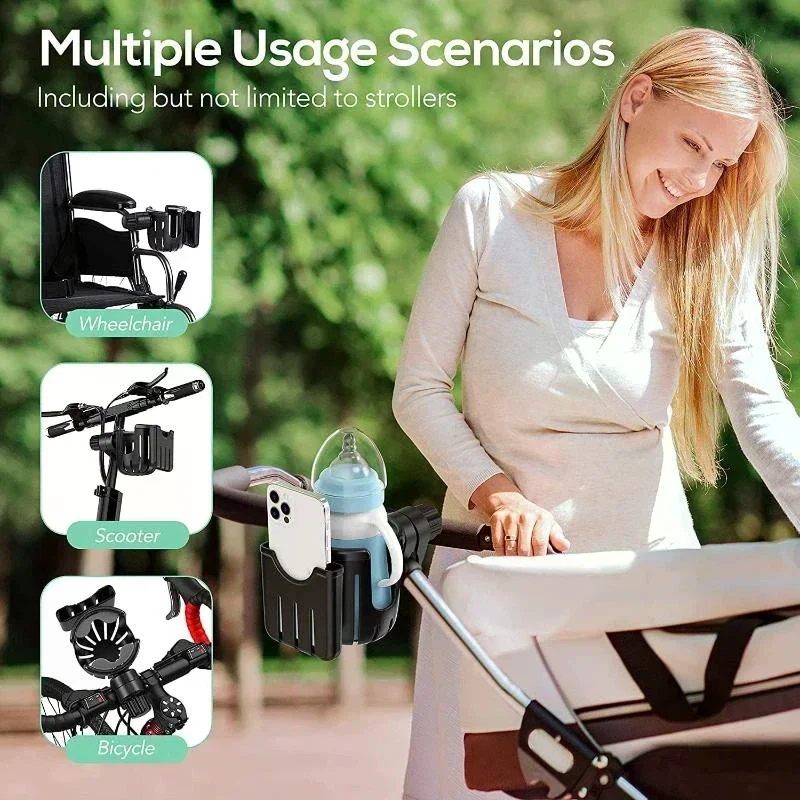 In 1 Motorcycle Stroller Cup Holder Bike Wheelchair Phone With Walker Rack Black Easy 360 Install Degree Rotation Adjusta 2