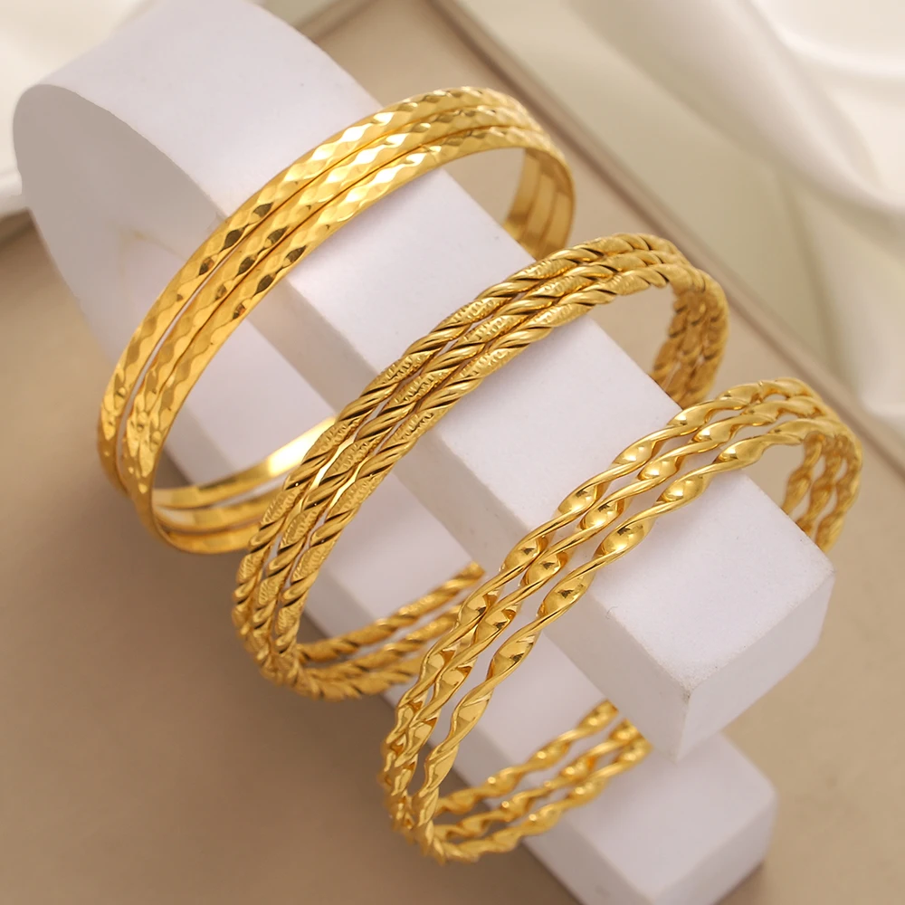 3Pcs Minimalist Twisted Weave Textured Bangle Set Gold Plated Stainless Steel Multi Layer Stackable Bracelet For Women Jewelry