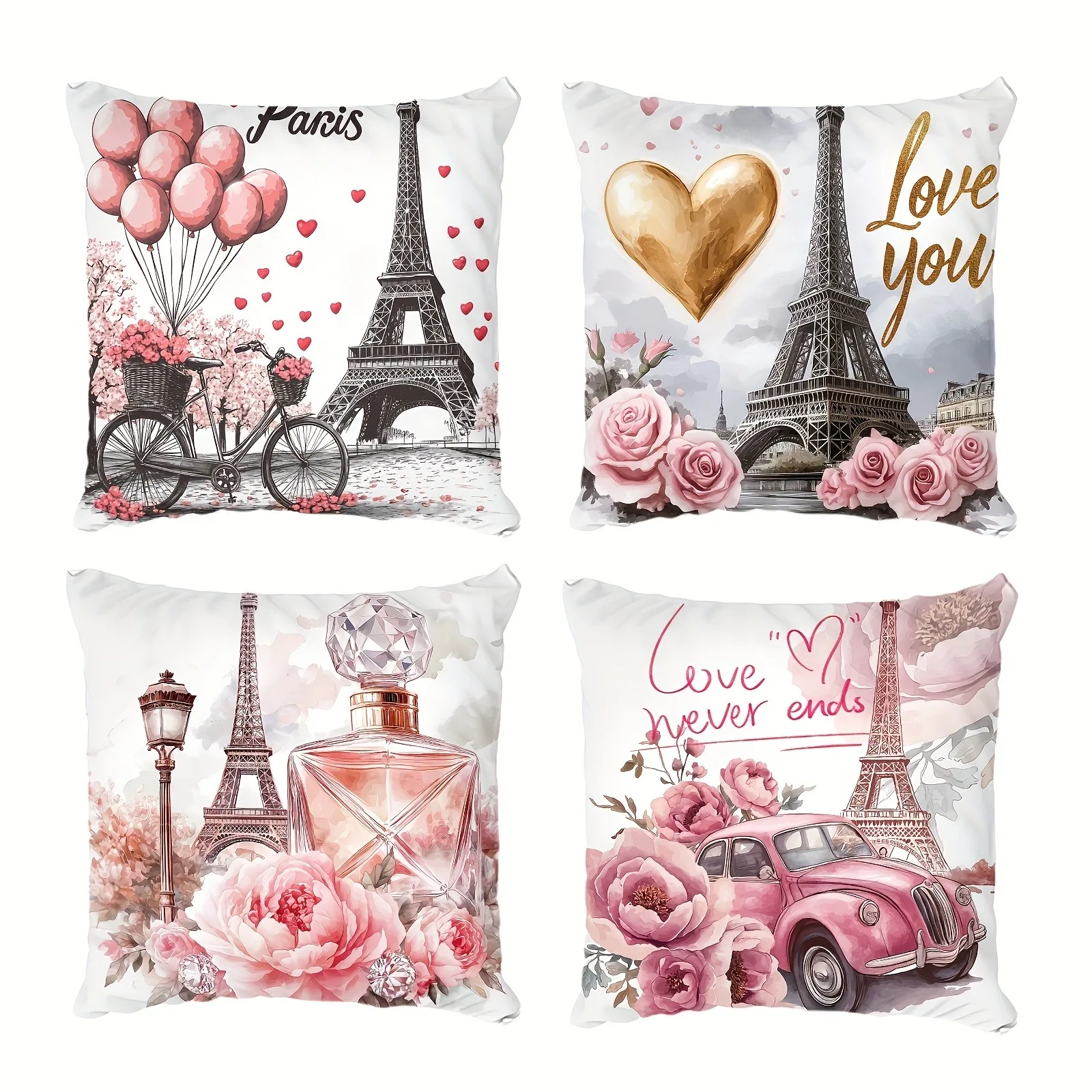 

1/4pcs Paris Romance: Eiffel Tower & Love-Themed Pillowcases for Valentine's Sofa cushion cover home bedroom decoration